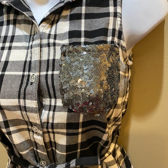 stylish SO black/white casual plaid Shirt Dress size 10 - Picture 3 of 11